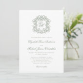 Elegant Sage Green Crest Monogram Wedding 招待状 (スタンド正面)
