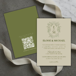 Elegant Sage Green Crest Monogram Wedding 招待状
