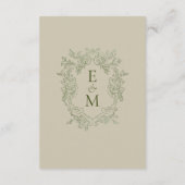 Elegant Sage Green Crest Monogram Wedding Details エンクロージャーカード (裏面)