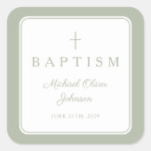 Elegant Sage Green Cross Boy Baptism  スクエアシール (正面)