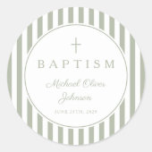 Elegant Sage Green Cross Boy Baptism  ラウンドシール (正面)