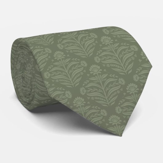 Elegant Sage Green Damask Pattern  ネクタイ (ロール)