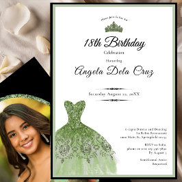 Elegant sage green dress 18th birthday debut invit 招待状
