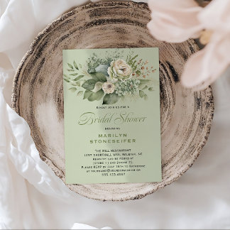 Elegant Sage Green Eucalyptus Bridal Shower | 招待状