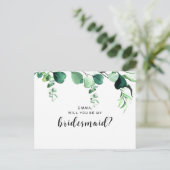 Elegant Sage Green Eucalyptus Foliage Bridesmaid ポストカード (スタンド正面)
