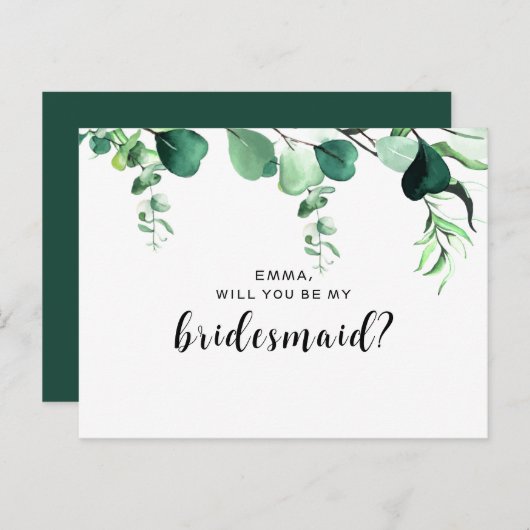 Elegant Sage Green Eucalyptus Foliage Bridesmaid ポストカード (正面/裏面)