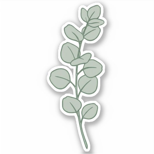 Elegant Sage Green Eucalyptus Minimalist Botanical シール (正面)