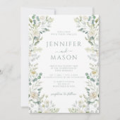 Elegant Sage Green Eucalyptus Roses Floral Wedding 招待状 (正面)