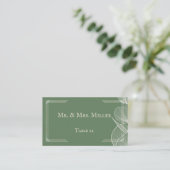 Elegant Sage Green Eucalyptus Wedding Folded Place プレイスカード (スタンド正面)
