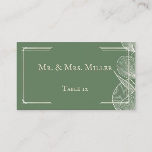 Elegant Sage Green Eucalyptus Wedding Folded Place プレイスカード (正面)