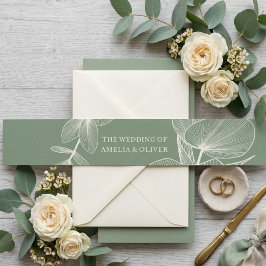 Elegant Sage Green Eucalyptus Wedding Invitation 招待状ベリーバンド