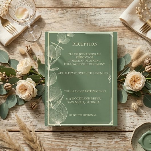 Elegant Sage Green Eucalyptus Wedding Reception エンクロージャーカード