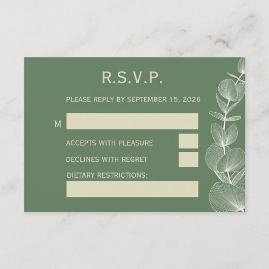 Elegant Sage Green Eucalyptus Wedding RSVP Reply C (正面)