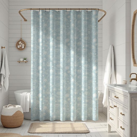 Elegant Sage Green Floral シャワーカーテン