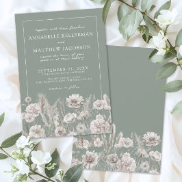 Elegant Sage Green Floral Boho Wedding 招待状