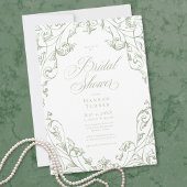 Elegant Sage Green Floral Frame Bridal Shower 招待状