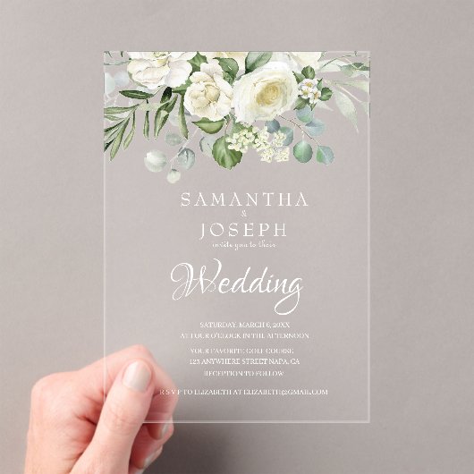 Elegant Sage Green Floral Garden Outdoor Wedding  アクリル招待状 (インサイチュ (ポータブル))