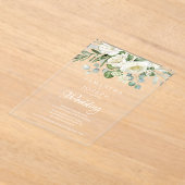 Elegant Sage Green Floral Garden Outdoor Wedding  アクリル招待状 (レイダウン)