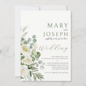Elegant Sage Green Floral Garden Outdoor Wedding  招待状 (正面)