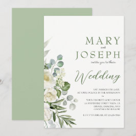 Elegant Sage Green Floral Garden Outdoor Wedding  招待状