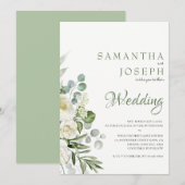 Elegant Sage Green Floral Garden Outdoor Wedding  招待状 (正面/裏面)