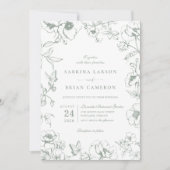 Elegant Sage Green Floral Garden QR Code Wedding 招待状 (正面)