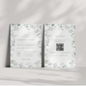 Elegant Sage Green Floral Garden QR Code Wedding 招待状
