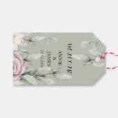 Elegant Sage Green Floral Heart wedding sticker ギフトタグ (正面(横))