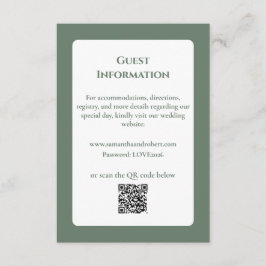 Elegant Sage Green Floral Line Art QR Code Wedding エンクロージャーカード