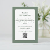 Elegant Sage Green Floral Line Art QR Code Wedding エンクロージャーカード (スタンド正面)