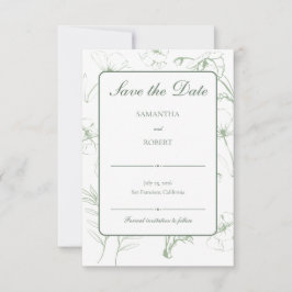 Elegant Sage Green Floral Line Art Wedding セーブザデート