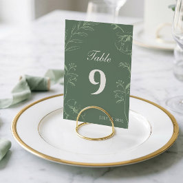 Elegant Sage Green Floral Line Art Wedding テーブルナンバー