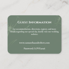 Elegant Sage Green Floral Line Art Wedding Details エンクロージャーカード