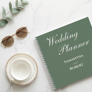 Elegant Sage Green Floral Line Art Wedding Planner ノートブック