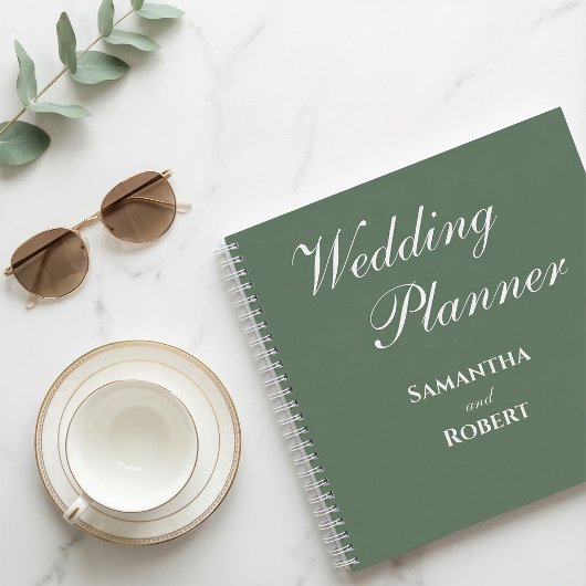 Elegant Sage Green Floral Line Art Wedding Planner ノートブック