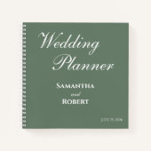 Elegant Sage Green Floral Line Art Wedding Planner ノートブック (正面)