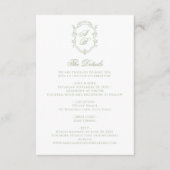 Elegant Sage Green Floral Monogram Crest Wedding エンクロージャーカード (正面)