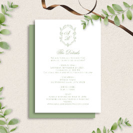 Elegant Sage Green Floral Monogram Crest Wedding エンクロージャーカード