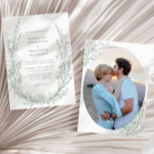 Elegant Sage Green Floral Monogram Photo Wedding 招待状