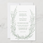 Elegant Sage Green Floral Monogram Photo Wedding 招待状 (正面)