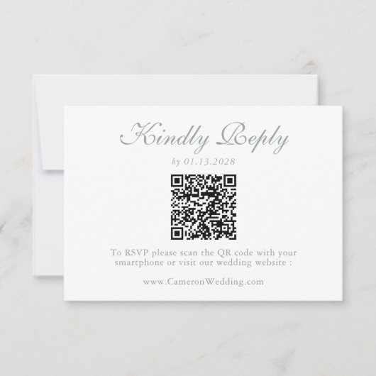 Elegant Sage Green Floral QR Code Wedding RSVP  (正面)