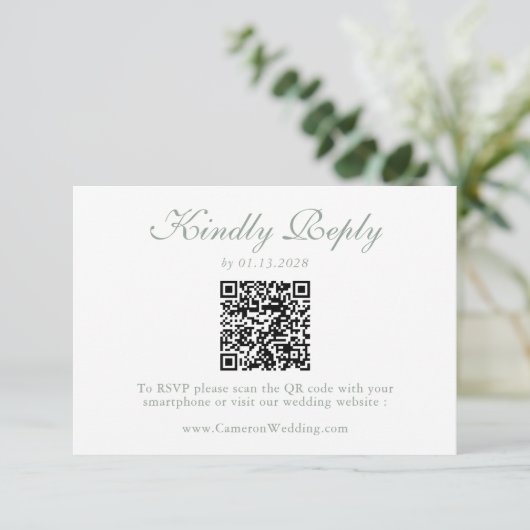 Elegant Sage Green Floral QR Code Wedding RSVP  (スタンド正面)