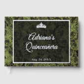 Elegant Sage Green Floral Quinceanera Silver ゲストブック (正面)