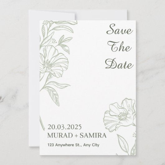Elegant Sage Green Floral Save the Date Card 招待状 (正面)