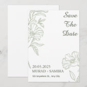Elegant Sage Green Floral Save the Date Card 招待状 (正面/裏面)