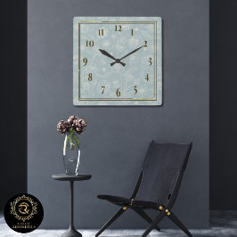 Elegant Sage Green Floral Wall Clock - Home Gift スクエア壁時計