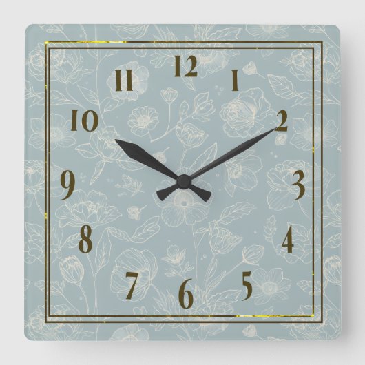 Elegant Sage Green Floral Wall Clock - Home Gift スクエア壁時計 (正面)