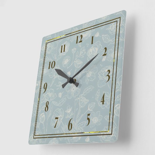 Elegant Sage Green Floral Wall Clock - Home Gift スクエア壁時計 (傾斜)