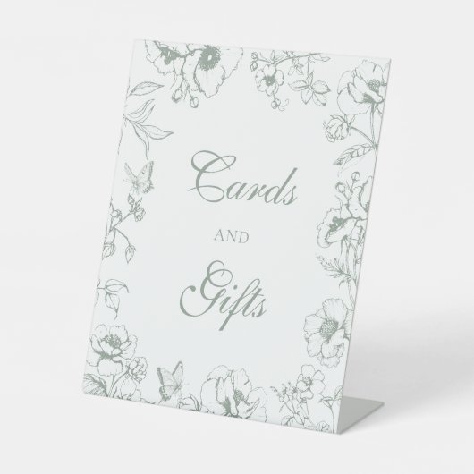 Elegant Sage Green Floral Wedding Cards Gifts 台座サイン (正面)