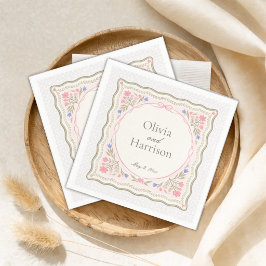 Elegant Sage Green Floral Wedding Cocktail Napkins スタンダードカクテルナプキン